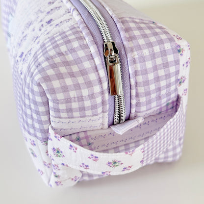 lilac patchwork quilted hair tool bag