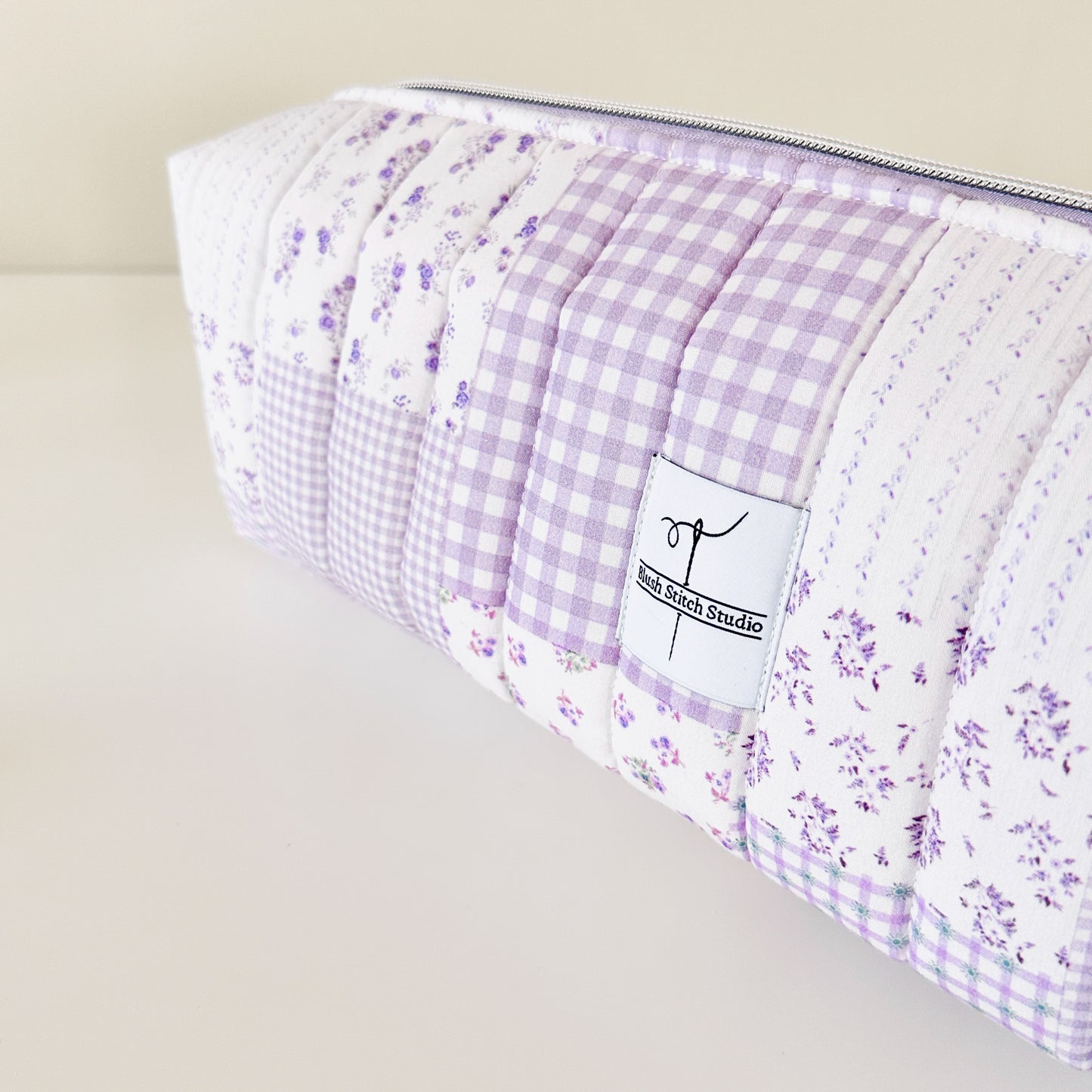 lilac patchwork quilted hair tool bag