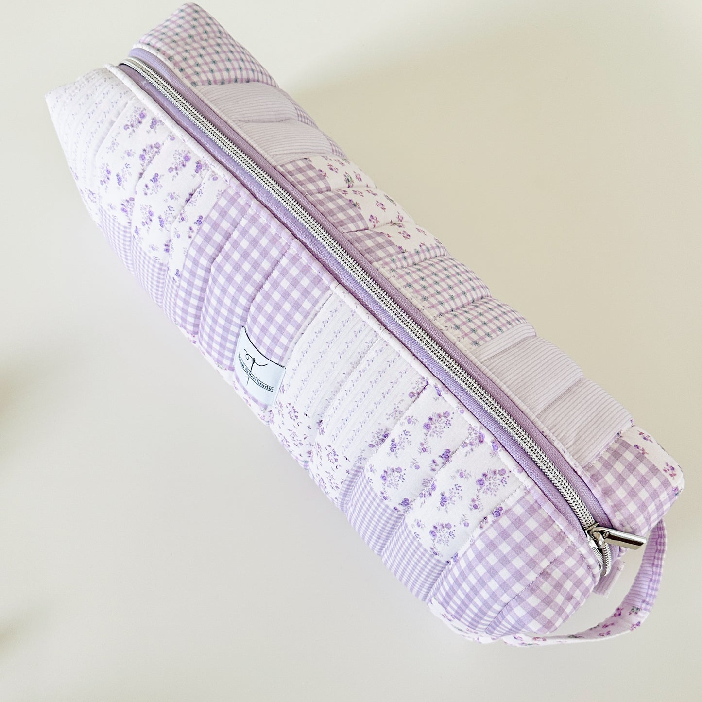 lilac patchwork quilted hair tool bag