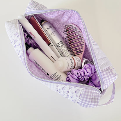 lilac patchwork quilted hair tool bag