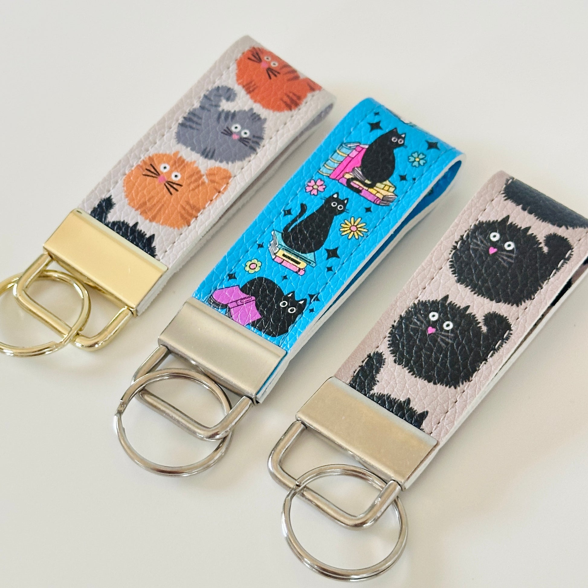 cat keychains made from vegan leather