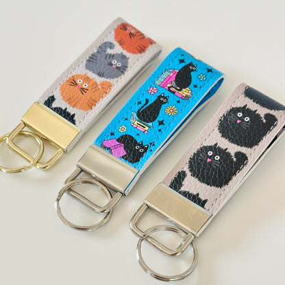 cat keychains made from vegan leather