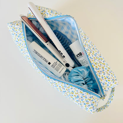 blue floral quilted hair tool bag