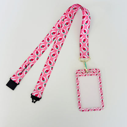 strawberry lanyard with matching id card badge holder