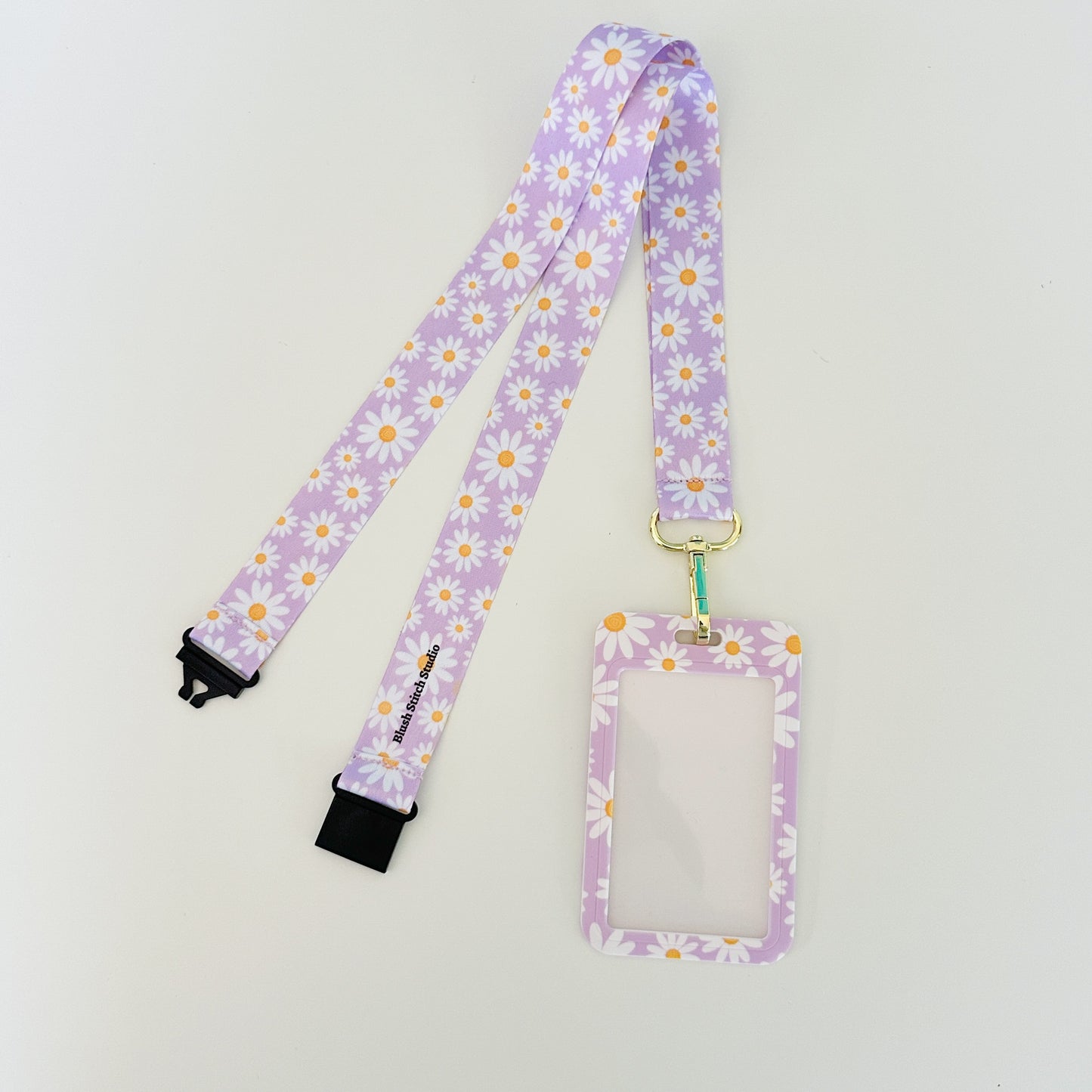 purple daisy floral lanyard with matching id card badge holder