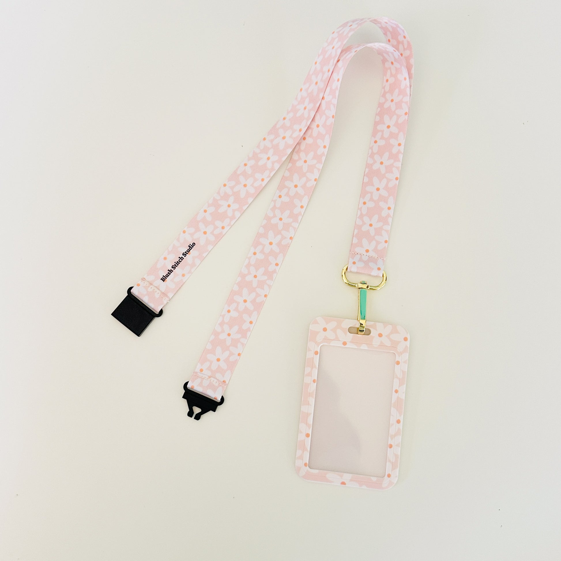 pink daisy floral lanyard with matching id card badge holder