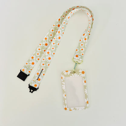 green daisy floral lanyard with matching id card badge holder