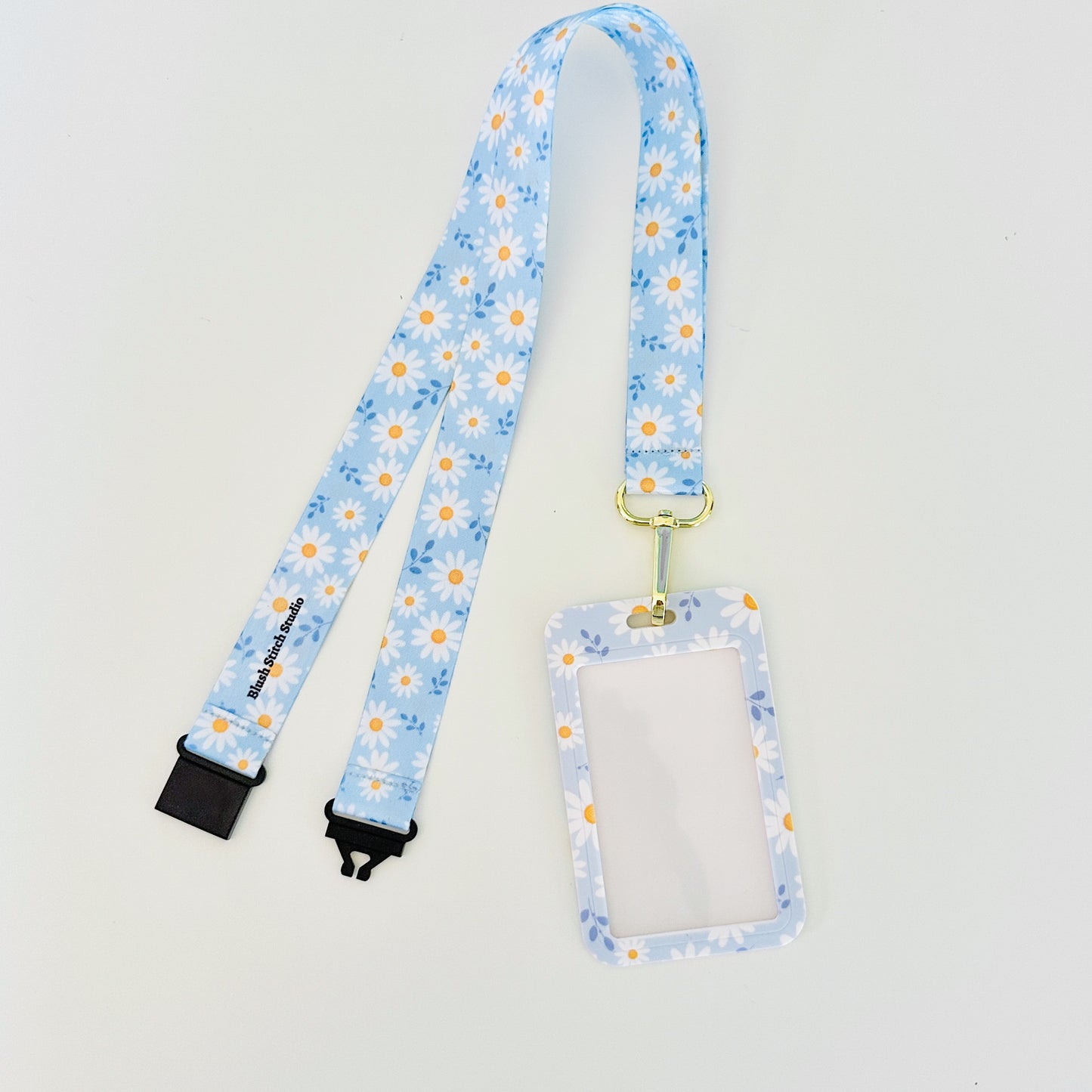 blue daisy floral lanyard with matching id card badge holder