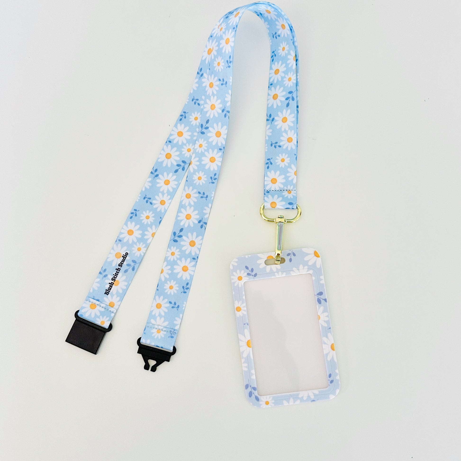 blue daisy floral lanyard with matching id card badge holder