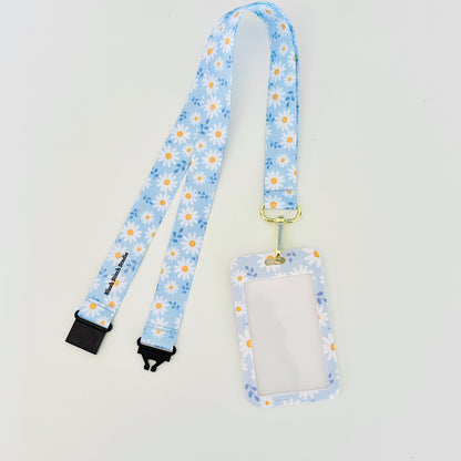 blue daisy floral lanyard with matching id card badge holder