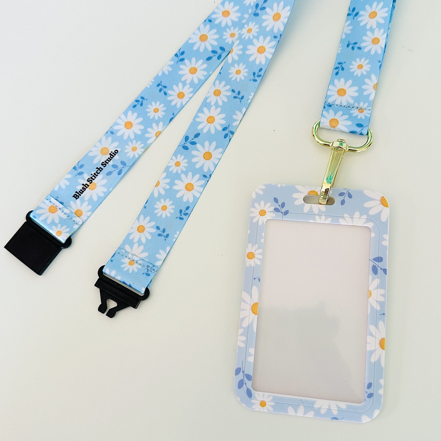 blue daisy floral lanyard with matching id card badge holder