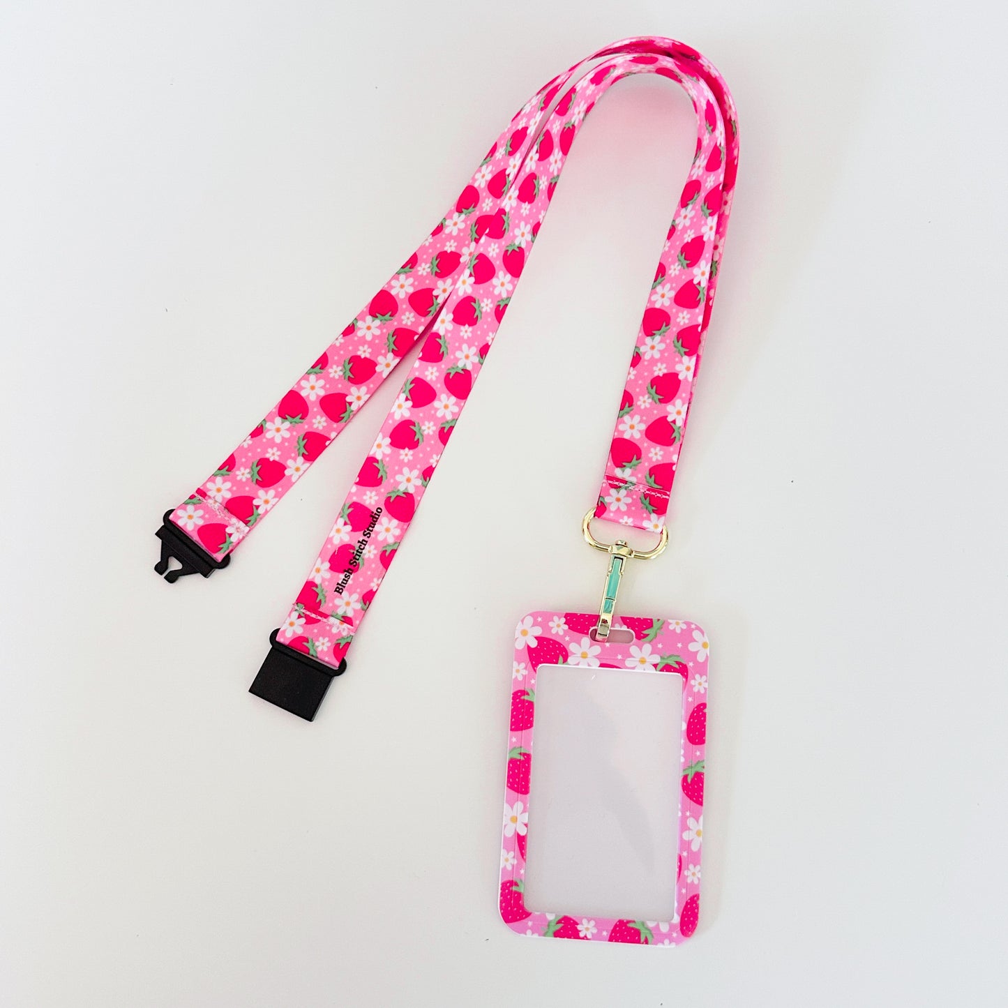 strawberry daisy floral lanyard with matching id card badge holder