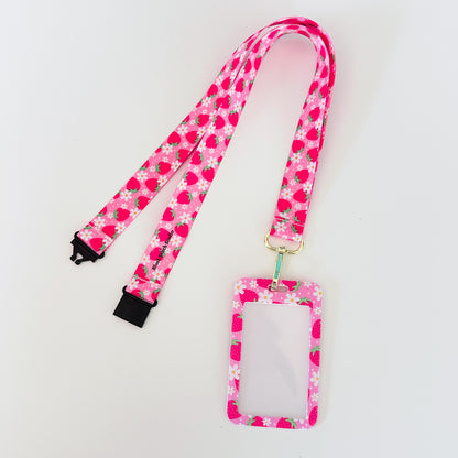 strawberry daisy floral lanyard with matching id card badge holder
