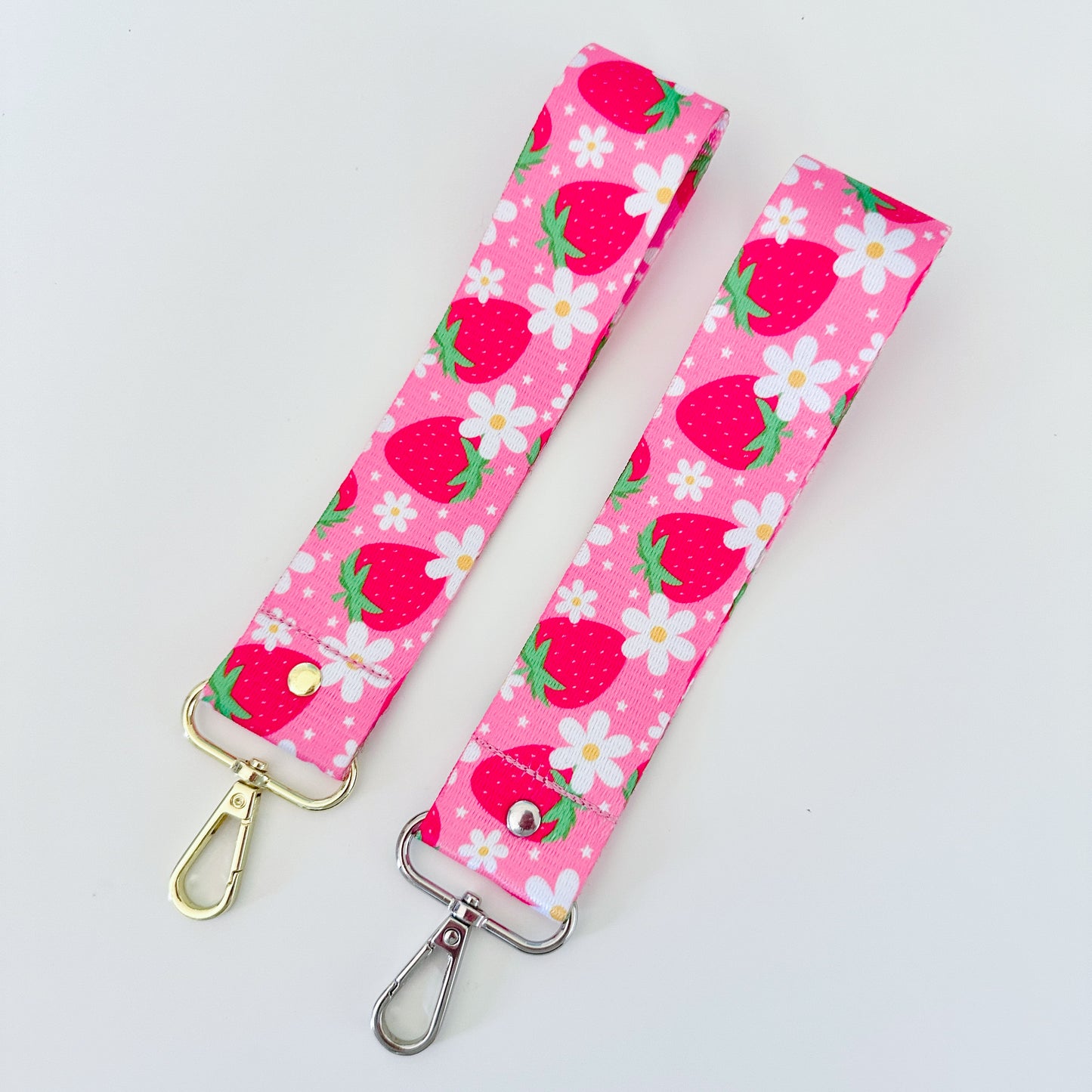 strawberry nylon keychain wristlet