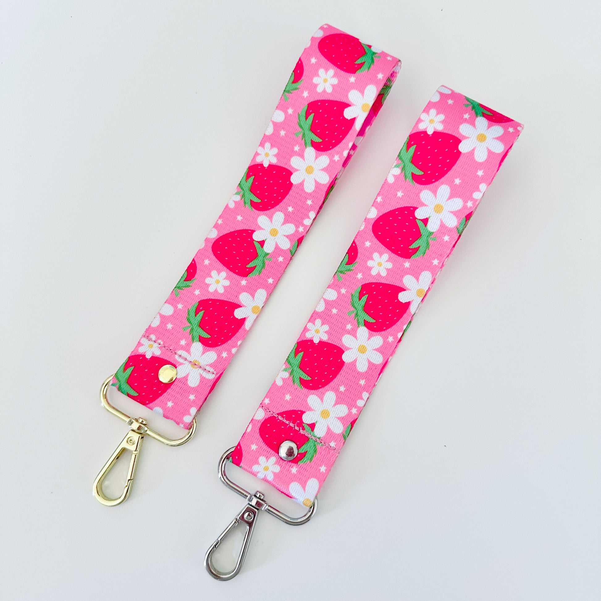 strawberry nylon keychain wristlet
