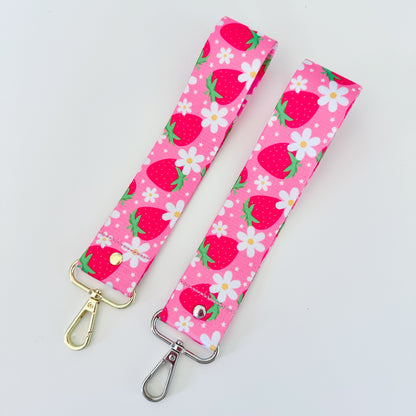 strawberry nylon keychain wristlet