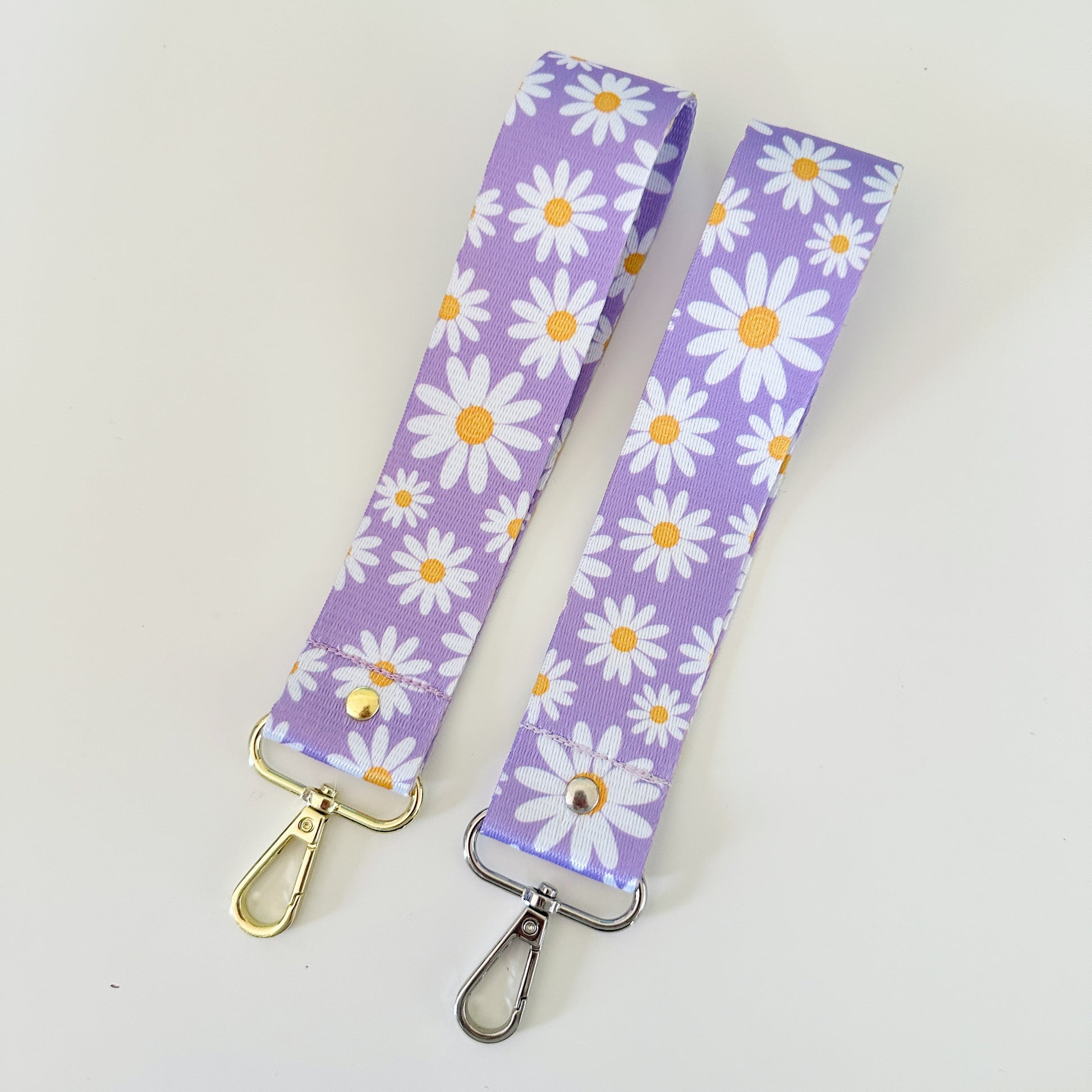 purple daisy nylon keychain wristlet