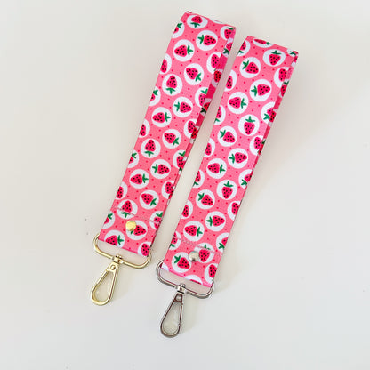 strawberry nylon keychain wristlet