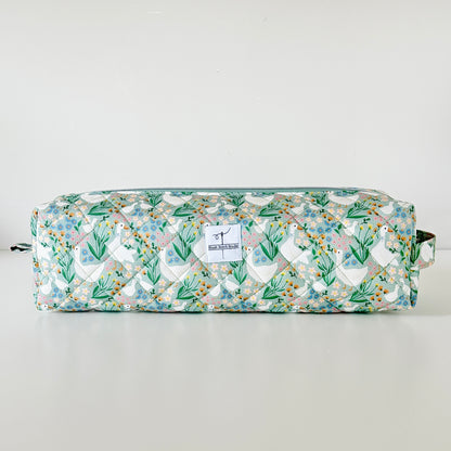 cottage core green goose quilted hair tool bag. made in canada