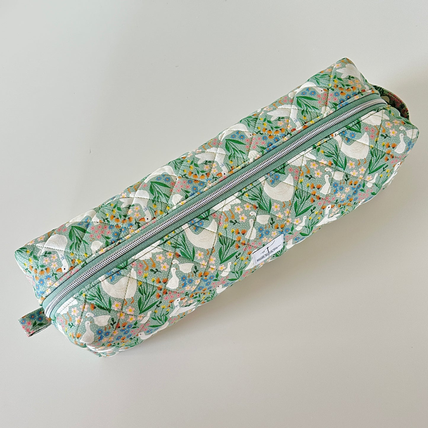 cottage core green goose quilted hair tool bag