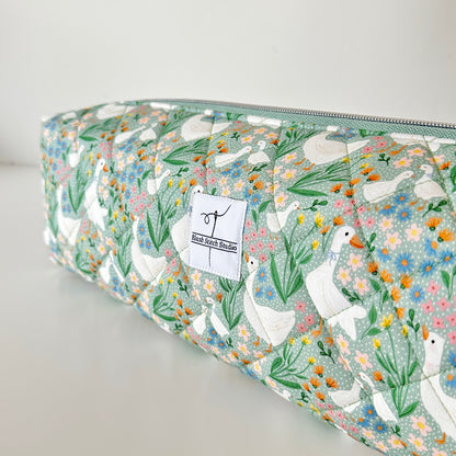 cottage core green goose quilted hair tool bag