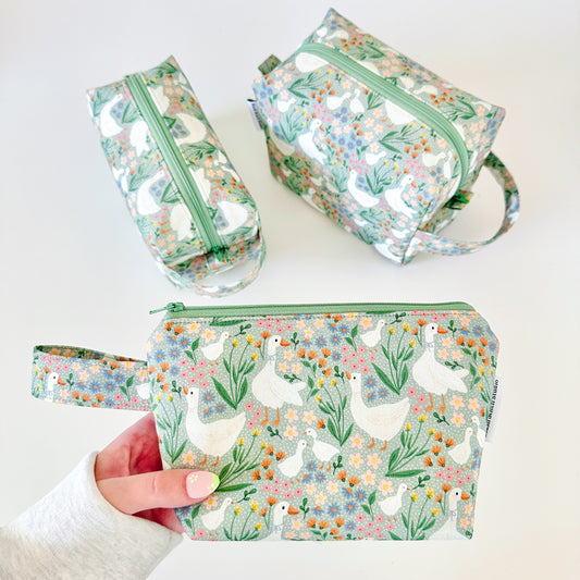 green goose floral cotton makeup cosmetic bags
