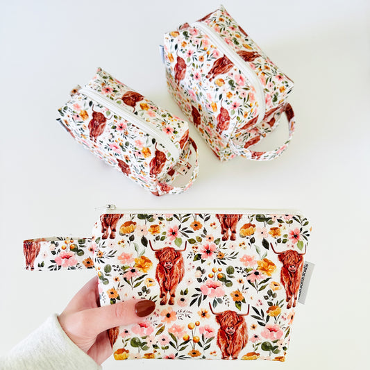 highland cow patterned makeup bags
