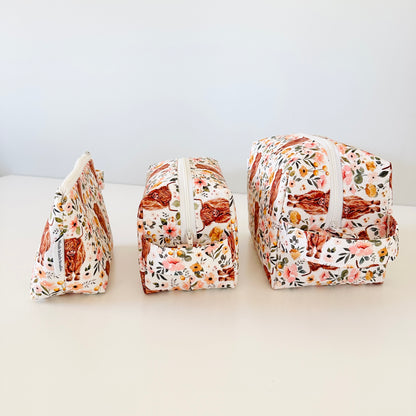 highland cow patterned makeup bags