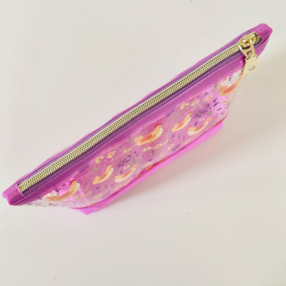 Clear makeup bag with chicken and floral pattern 