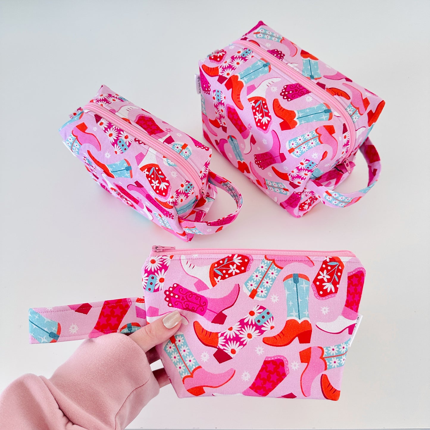 pink cowgirl patterned cotton makeup cosmetic bags 