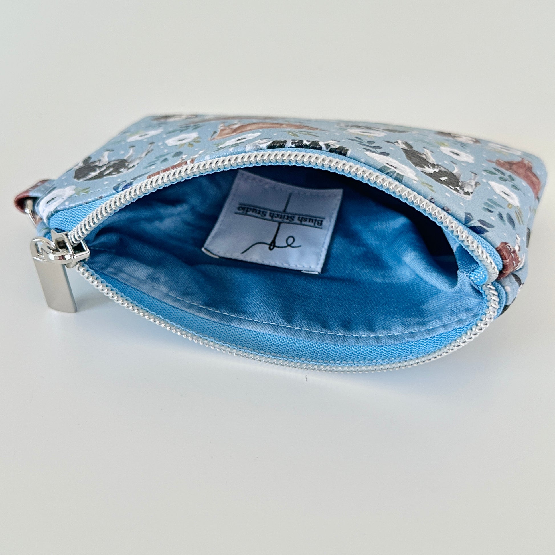 blue floral cow vegan leather coin purse