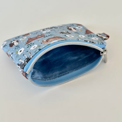 blue floral cow vegan leather coin purse