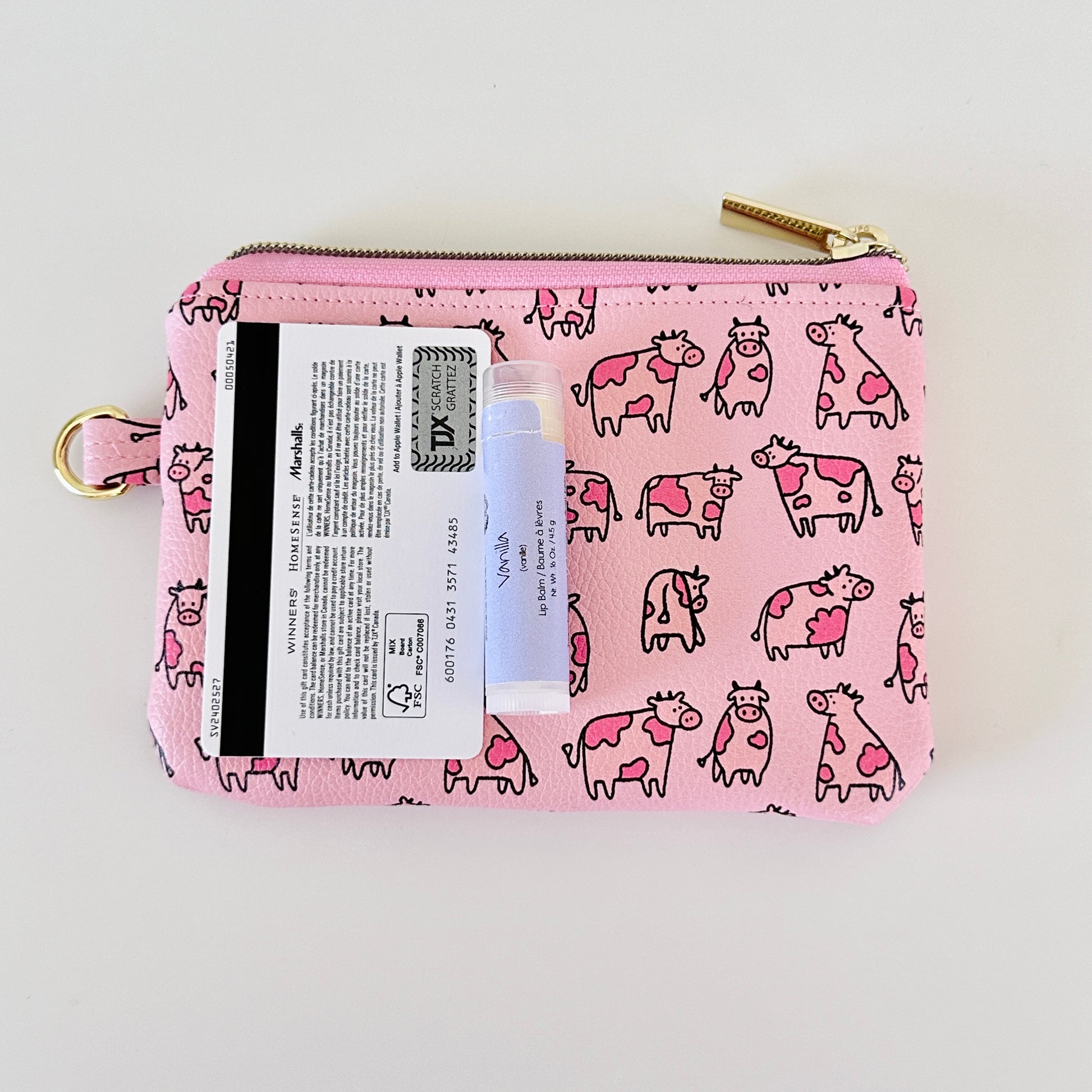 pink cow coin purse made from vegan leather