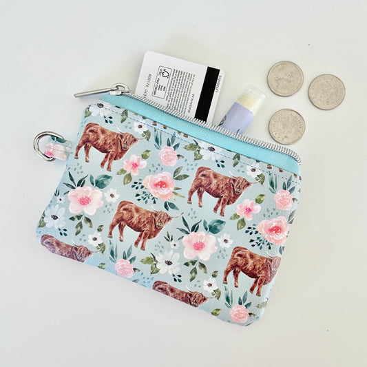 Highland cow coin purse made from vegan leather. 