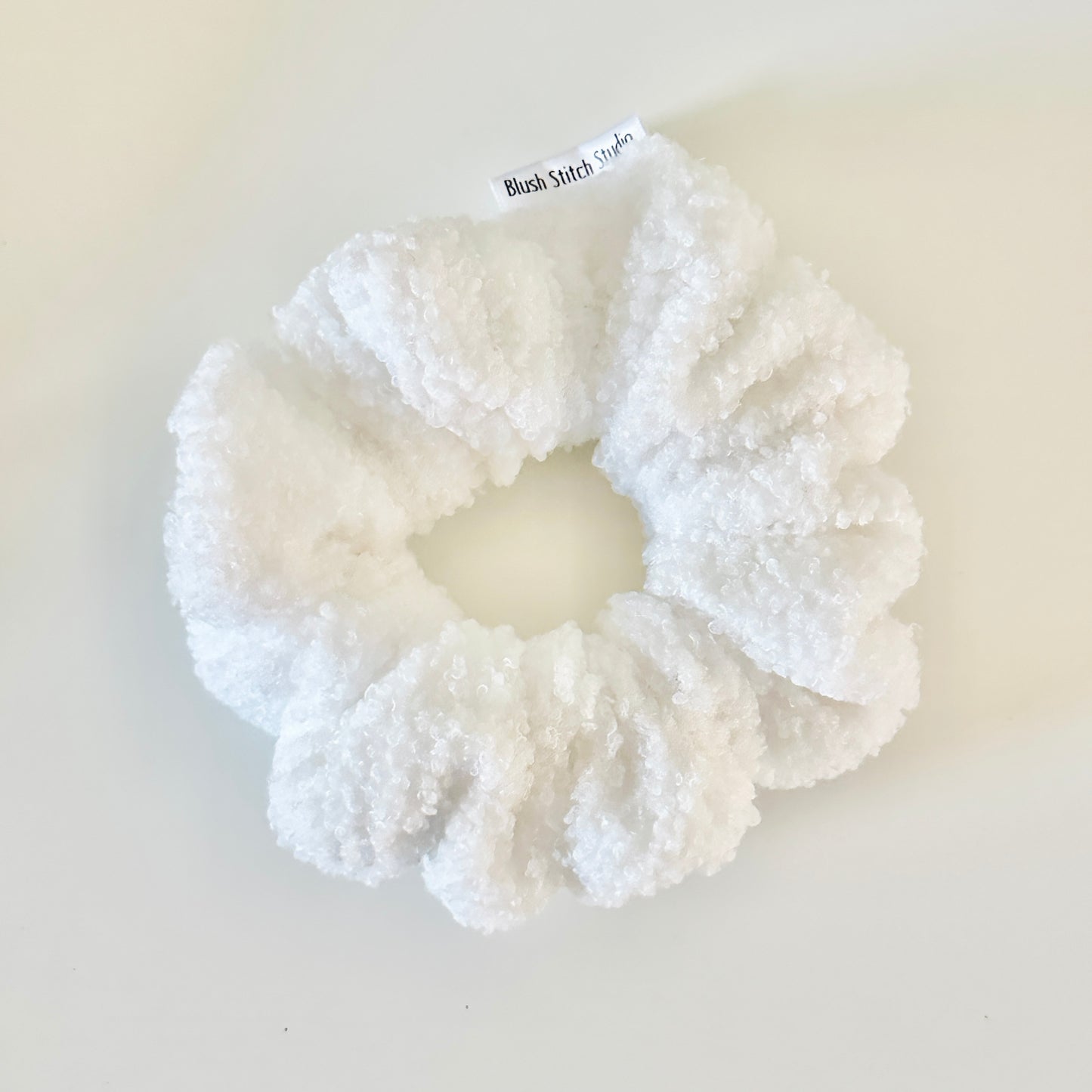 white sherpa scrunchie