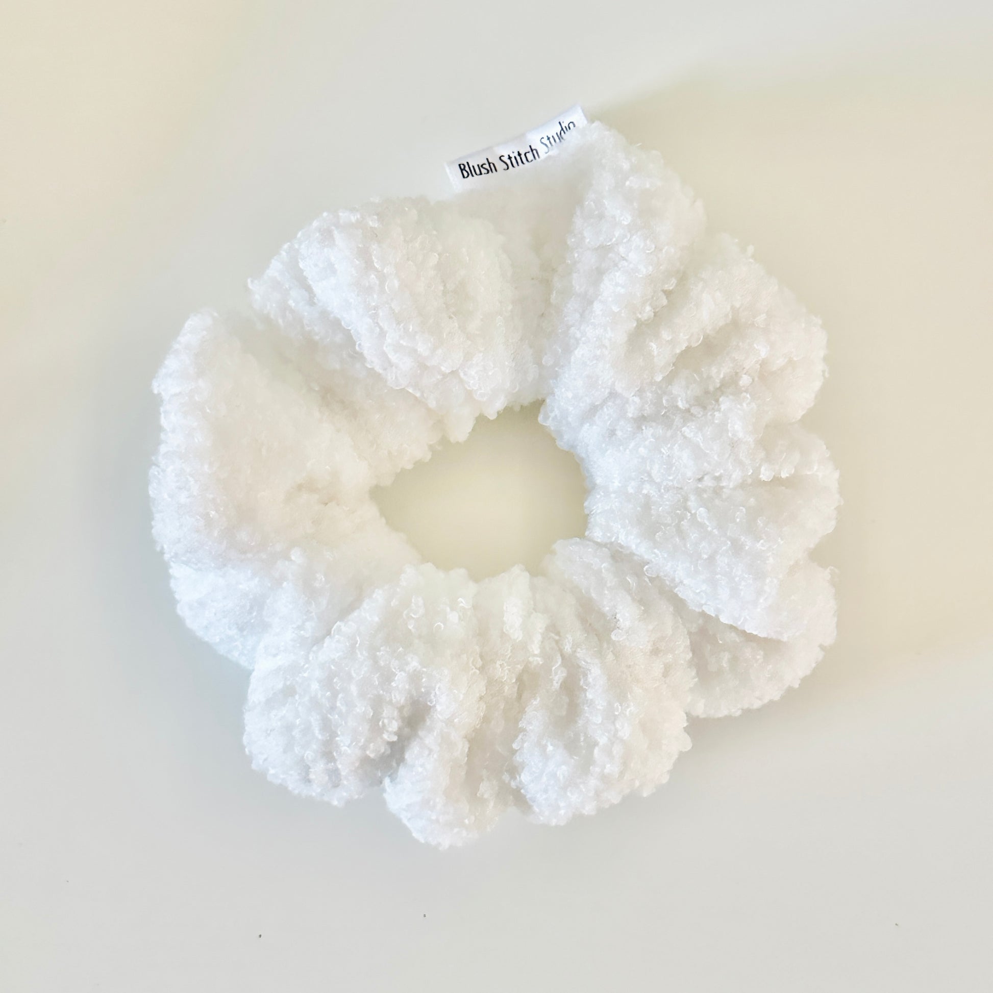 white sherpa scrunchie