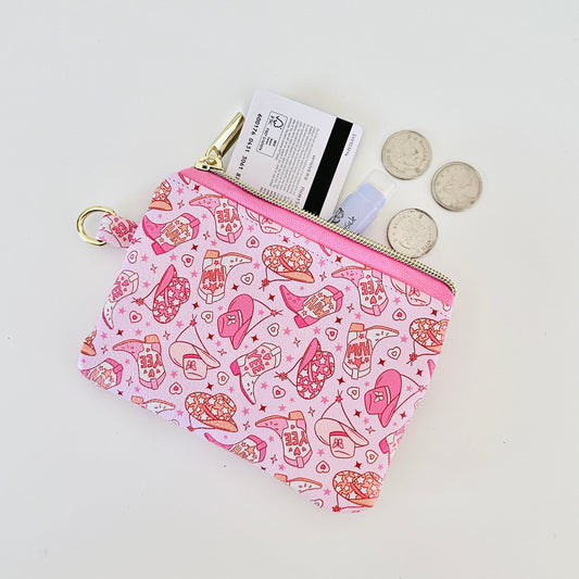 pink cowgirl coin purse made from vegan leather