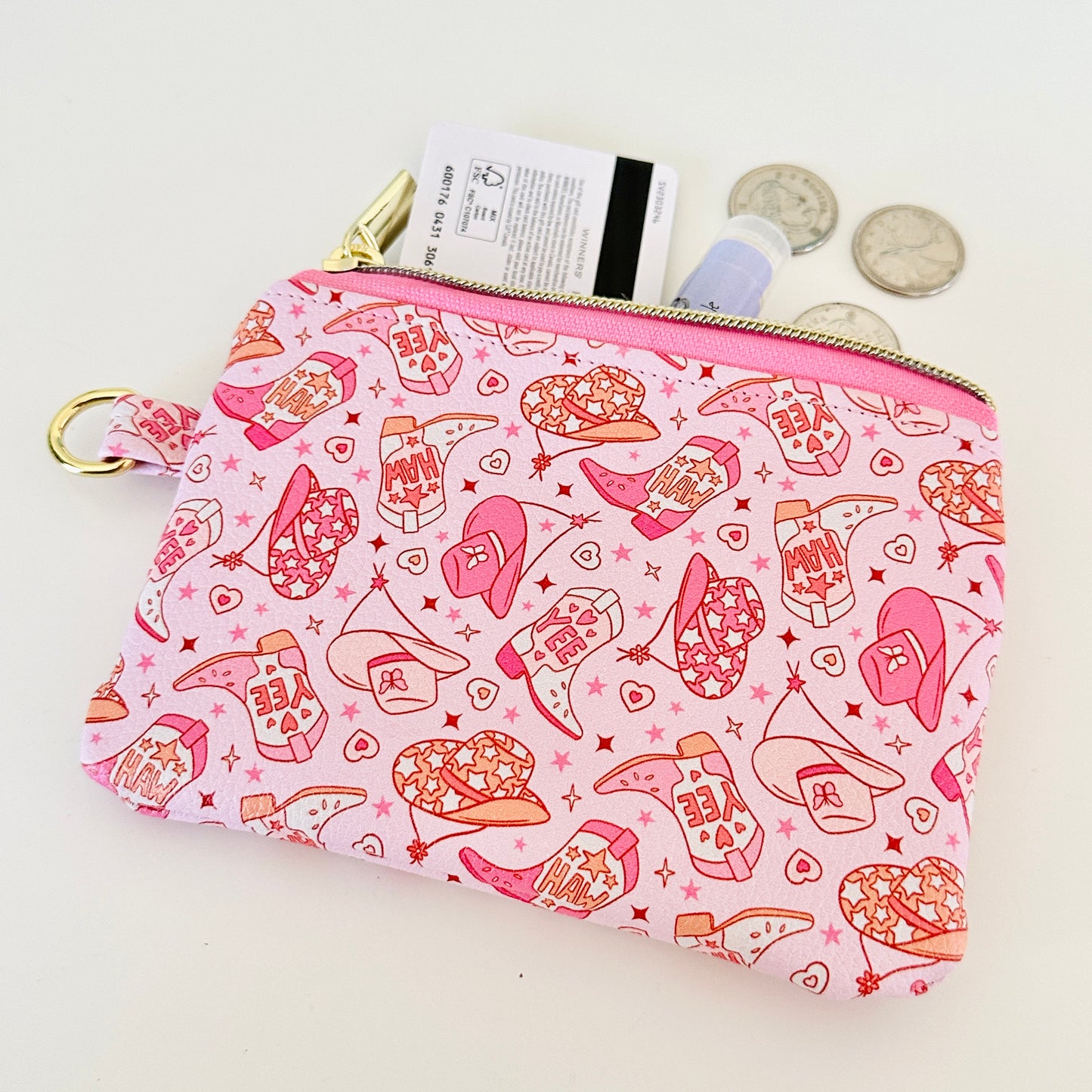 pink cowgirl coin purse made from vegan leather