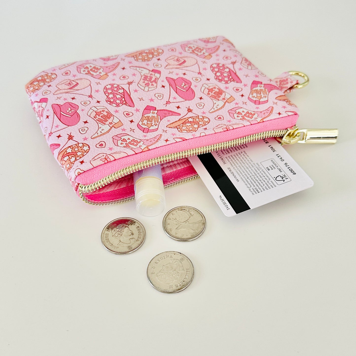 pink cowgirl coin purse made from vegan leather