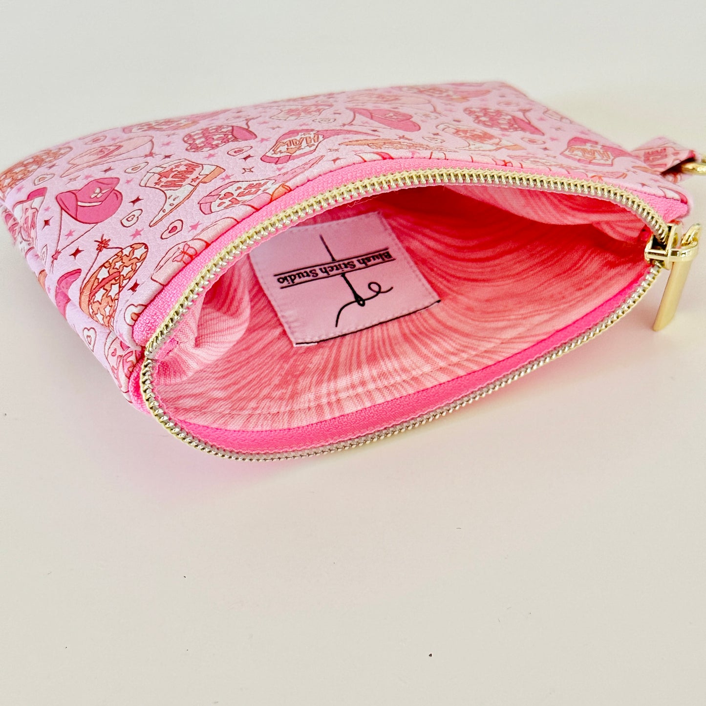 pink cowgirl coin purse made from vegan leather