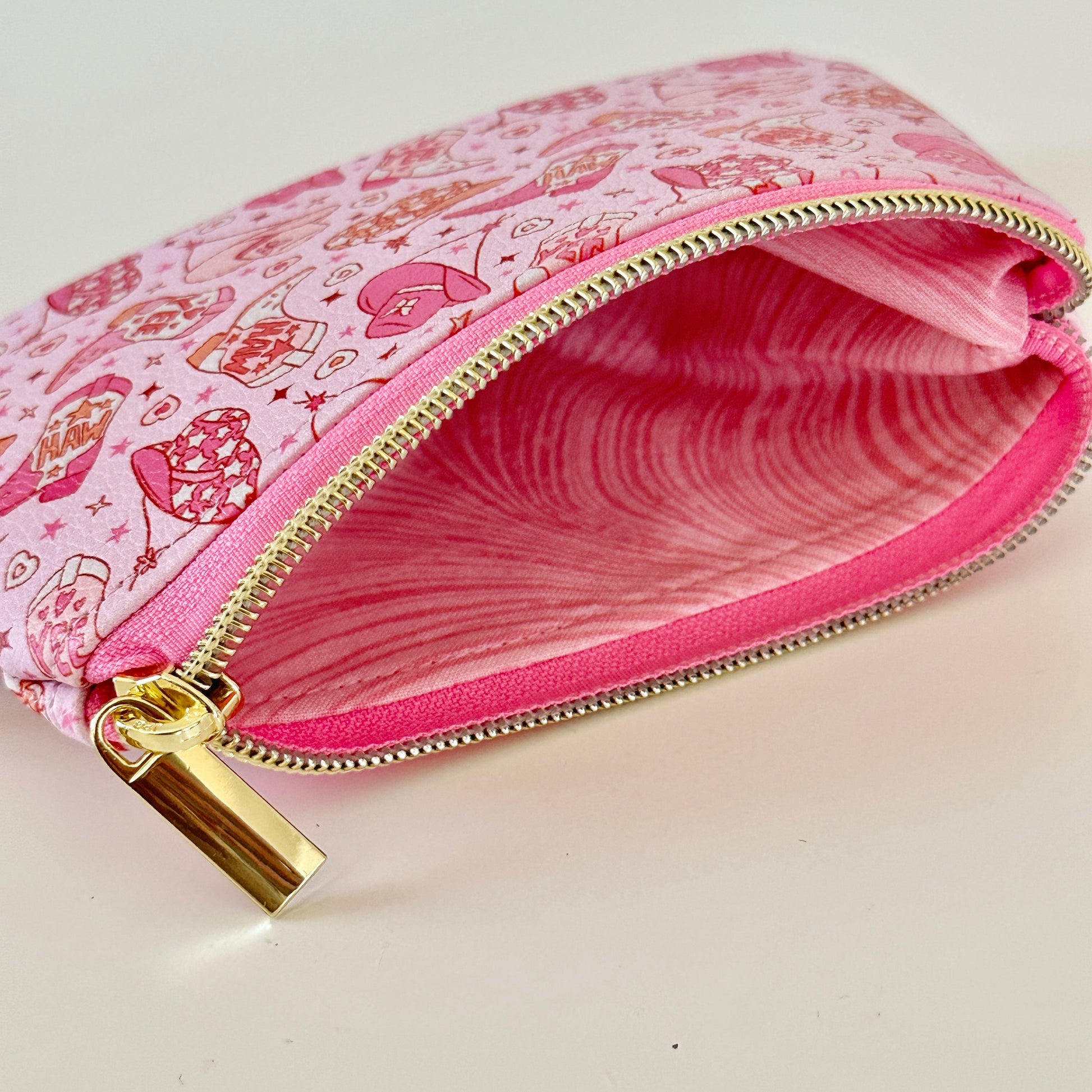 pink cowgirl coin purse made from vegan leather