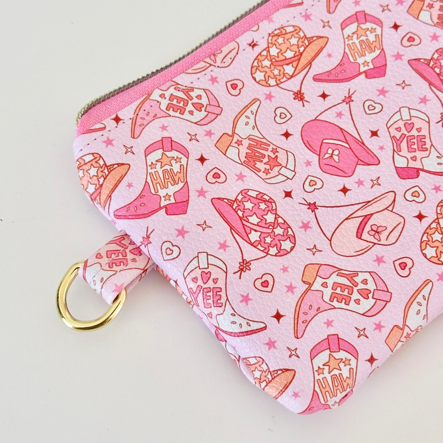 pink cowgirl coin purse made from vegan leather
