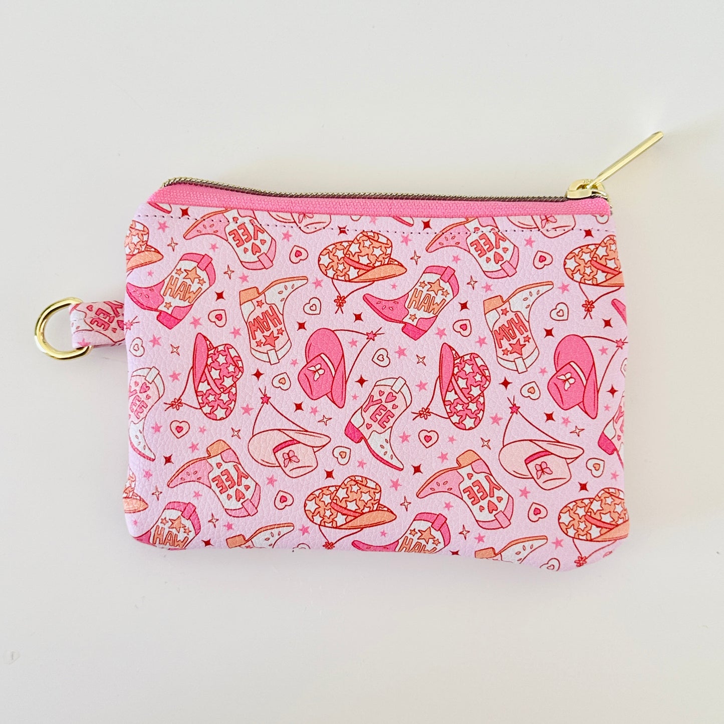 pink cowgirl coin purse made from vegan leather