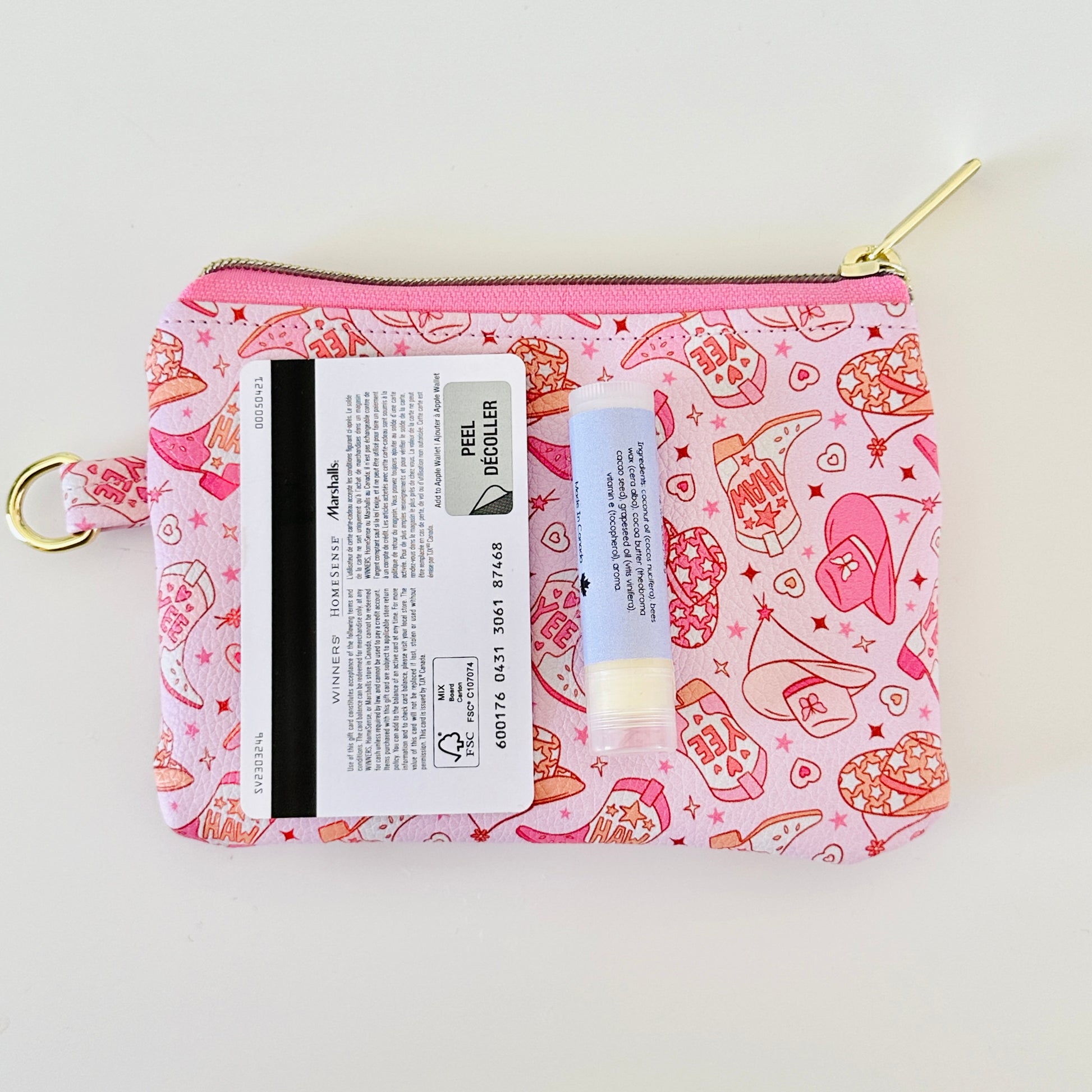 pink cowgirl coin purse made from vegan leather