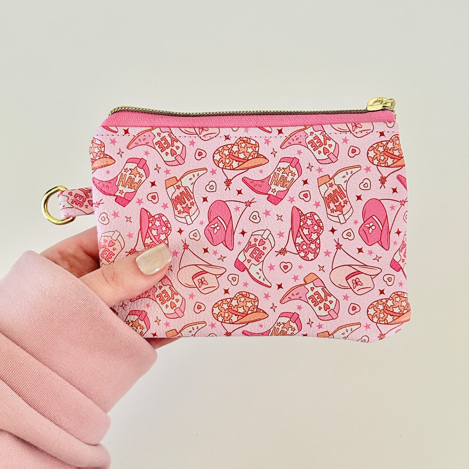 pink cowgirl coin purse made from vegan leather