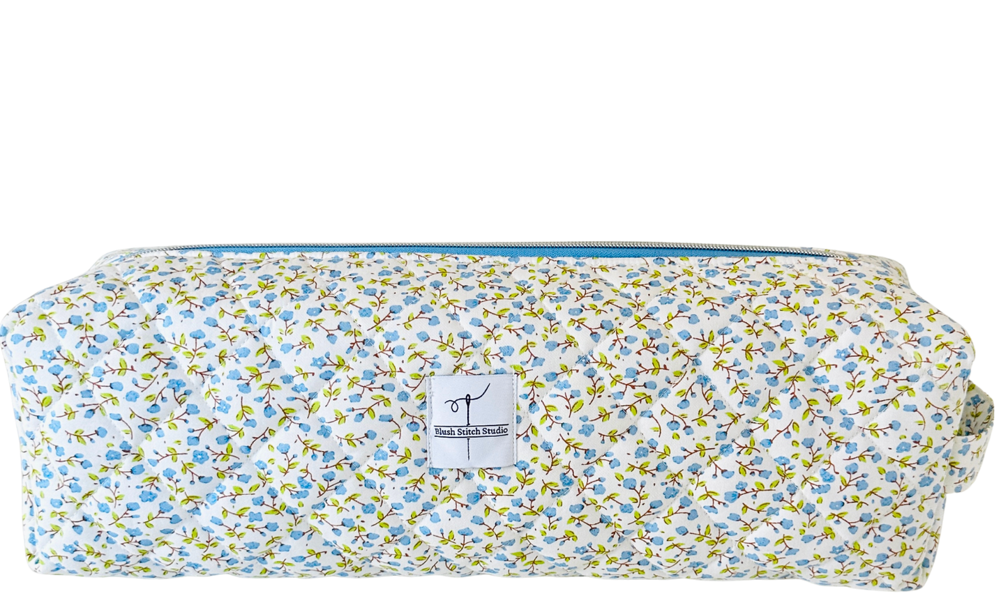 blue floral quilted hair tool bag