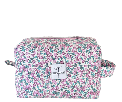 Pink Floral Quilted Makeup Bag. Made in Canada