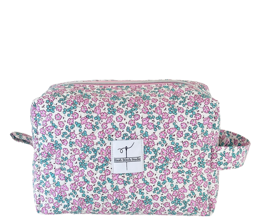 Pink Floral Quilted Makeup Bag. Made in Canada