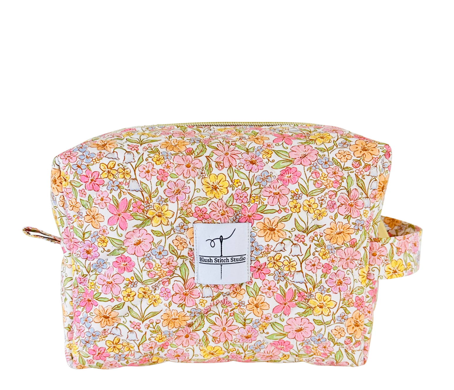 rainbow floral quilted makeup bag. made in canada