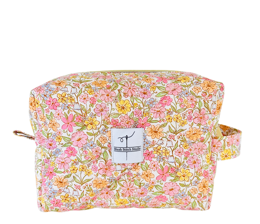 rainbow floral quilted makeup bag. made in canada